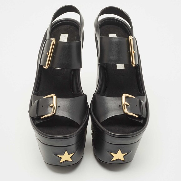 Stella McCartney Black Faux Leather Platform Ankle Strap Sandals Size 38 - Picture 2 of 8